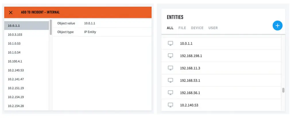 Figure 4: IP addresses are automatically appended to an incident for further response actions.