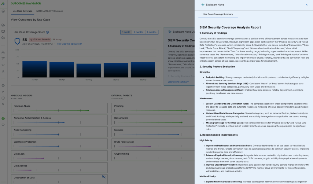 Figure 5 – Exabeam Nova can assume the persona of a security leader, providing valuable recommendations for continuous improvement.