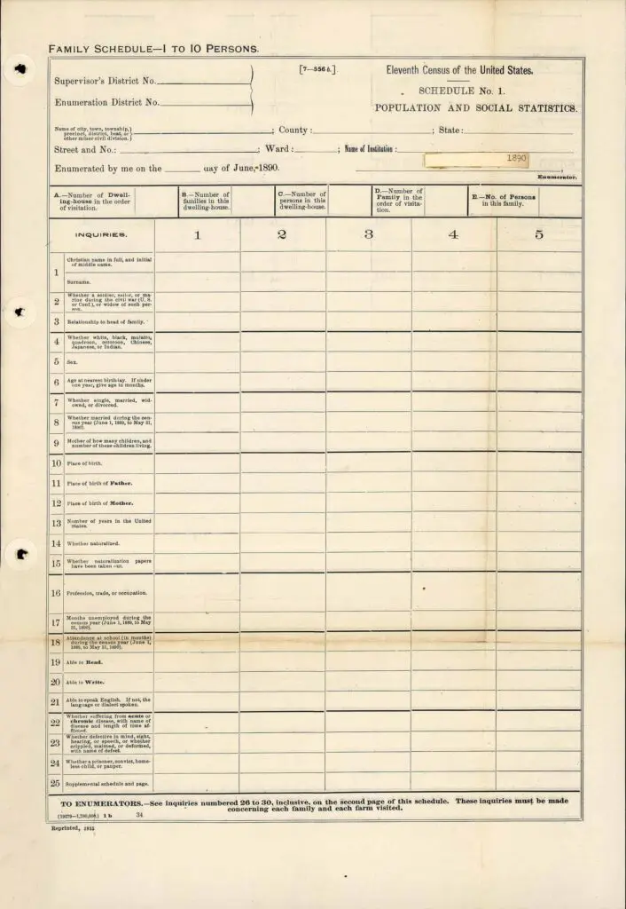 Figure 1: A Census form in 1890. Things have gotten more complex since then.
