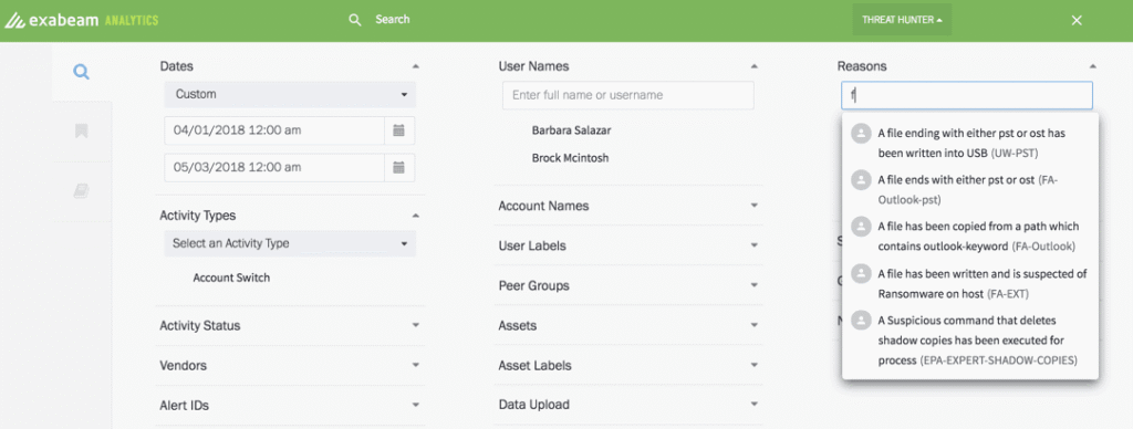 Figure 4: Modern threat hunting with a simple point-and-click interface to search for TTPs