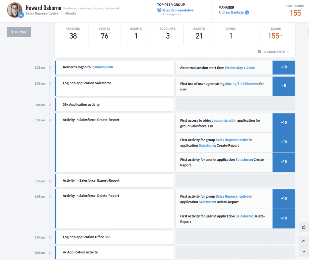Figure 2 – Prebuilt timelines combine sequence, behavior, identity, and scope into a security information model