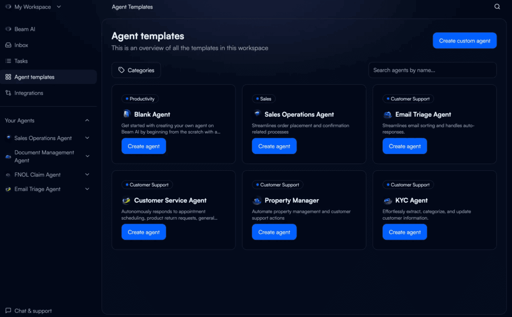Adept Beam dashboard
