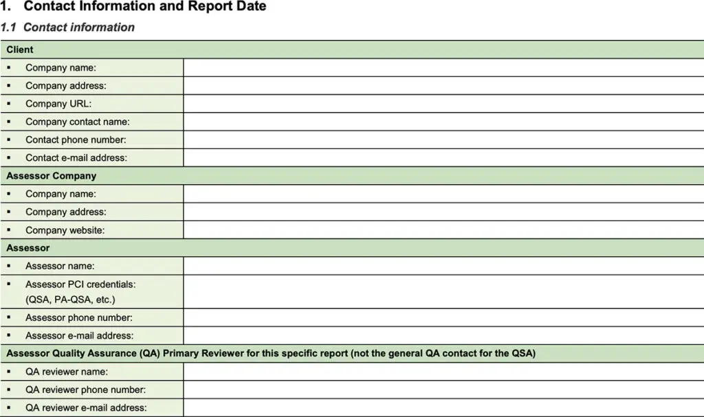 Contact Information and Report Date