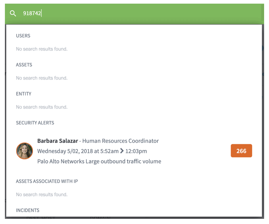 Exabeam Dashboard Alert