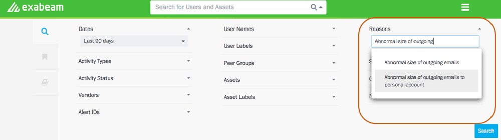 Figure 1 – Using Threat Hunter to search for users having an abnormal number of emails sent to personal accounts in the last 90 days