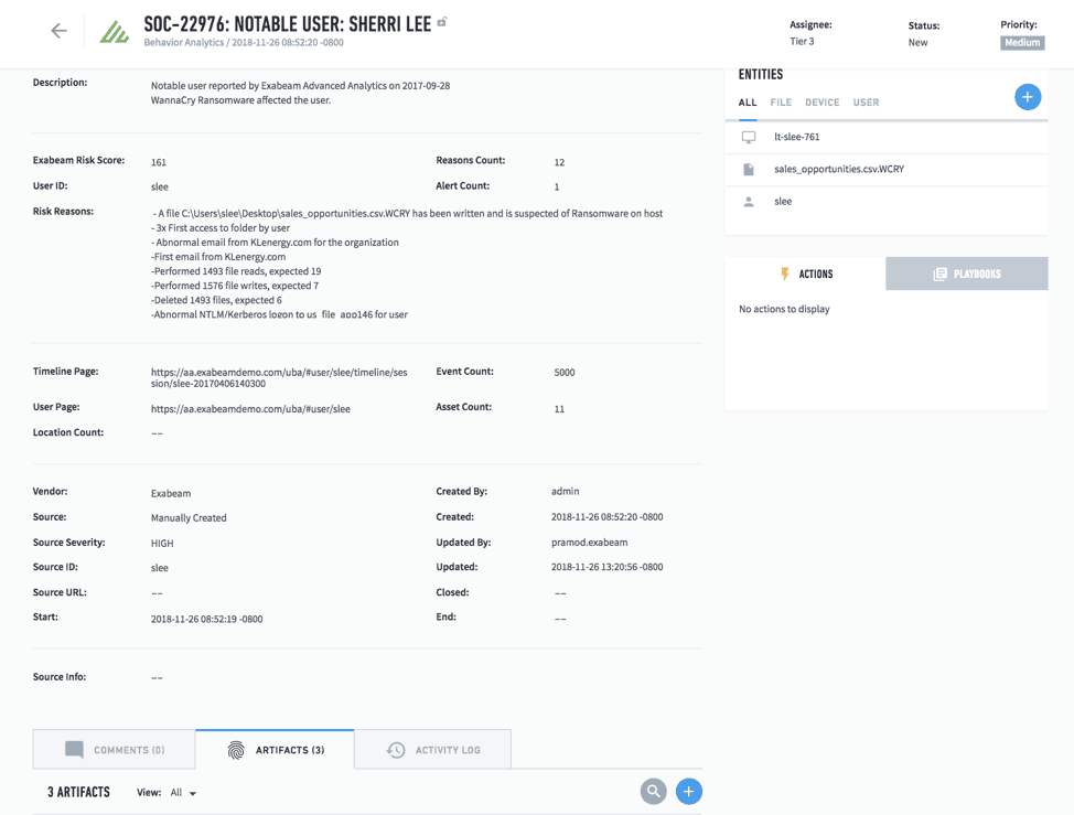 Exabeam Case Manager dashboard