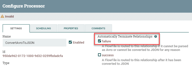 Figure 13: Check ConvertAvroToJSON settings.