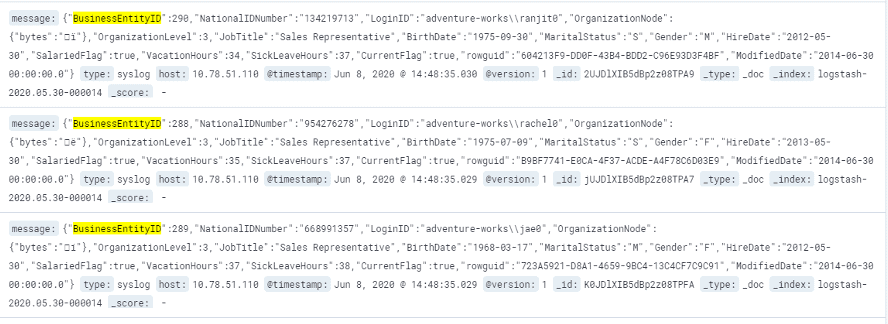 Figure 16: The syslog output in Elastic.