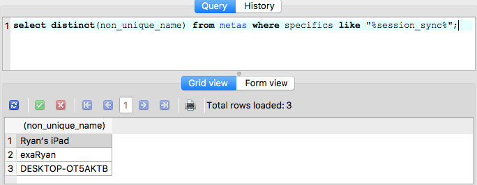 Figure 1: The Chrome database can be queried to find all devices connected to a user account.