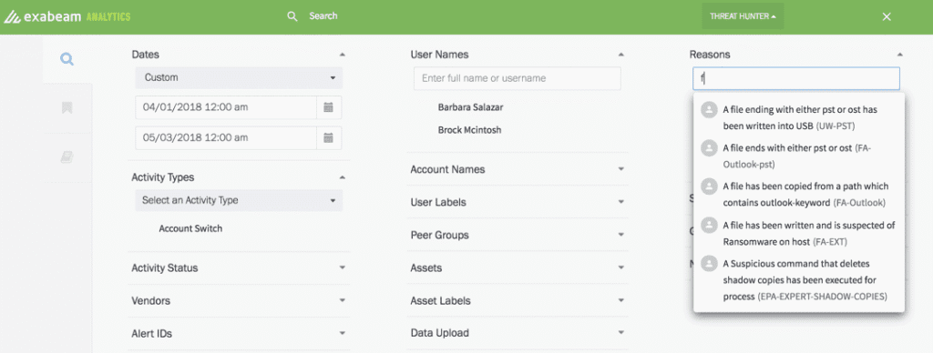 Figure 4: Modern threat hunting with a simple point-and-click interface to search for TTPs