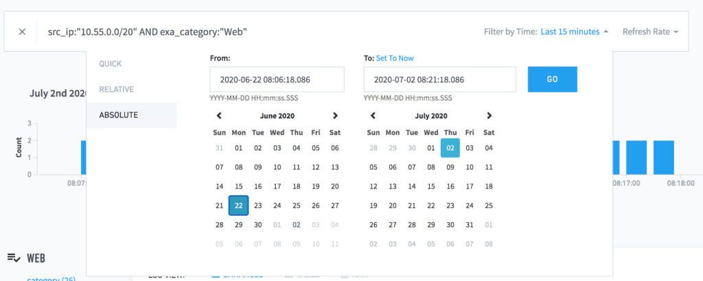 Figure 3: Assigning a date range that maps to the two week-incubation period captures all the activity during that time.