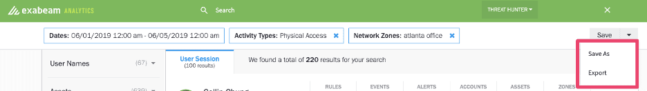 Figure 11: The list of users sharing space with the infected employee can be easily exported as a .CSV file.