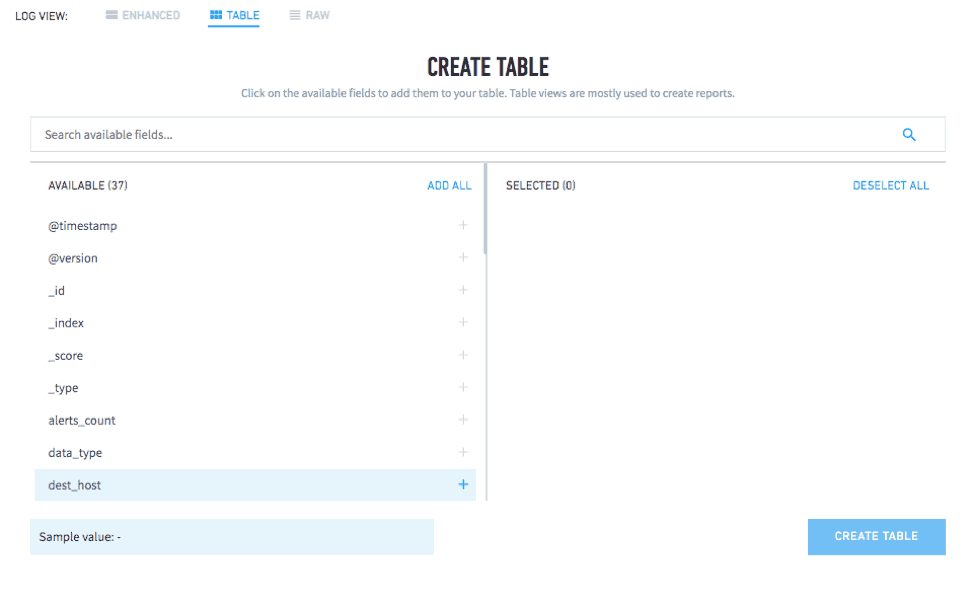 Figure 6: Create a data table from your parsed fields to easily export the information and create a scannable visual breakdown.