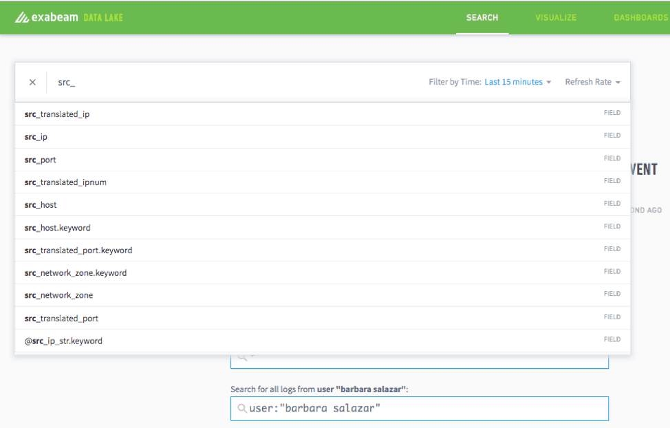 Figure 1: Data Lake’s auto-populate search feature suggests related search terms.
