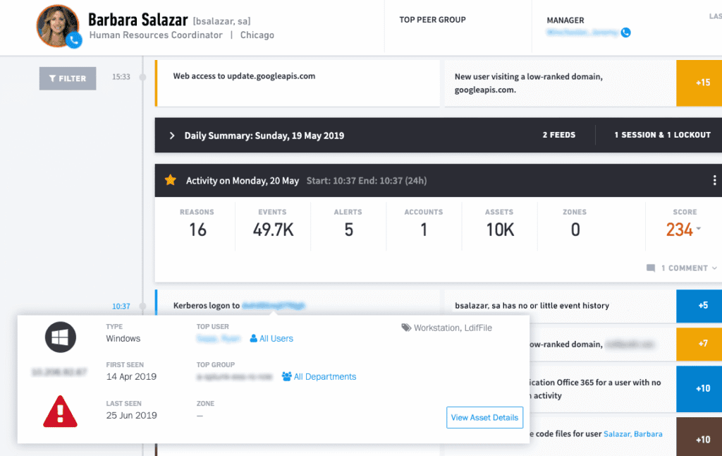 Figure 5: First Seen shows the user has logged in from a system that’s not her own.