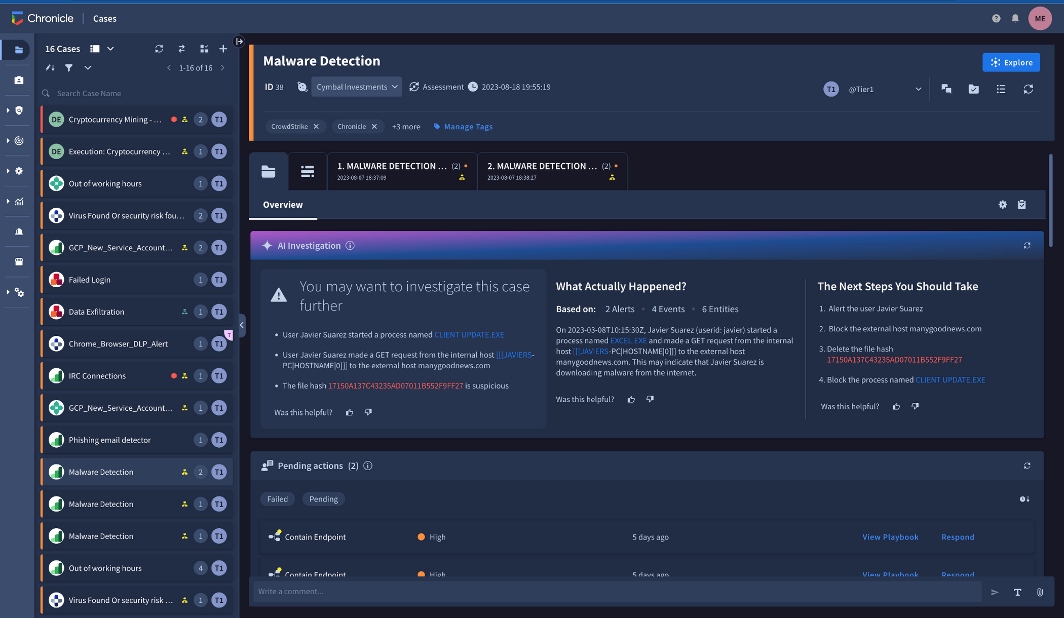 Google Chronicle Dashboard