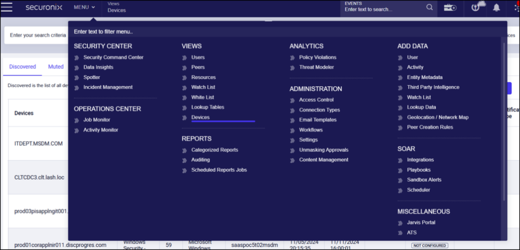 لوحة تحكم Securonix