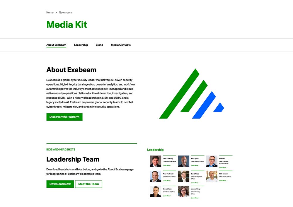 Exabeam Media Kit Webpage